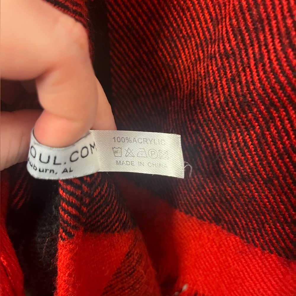 Red and Black Plaid Poncho - Picture 4 of 4